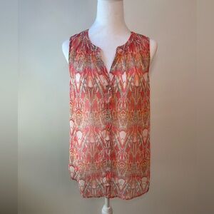 Daniel Rainn Coral Multi Sheer Sleeveless Blouse | Size S